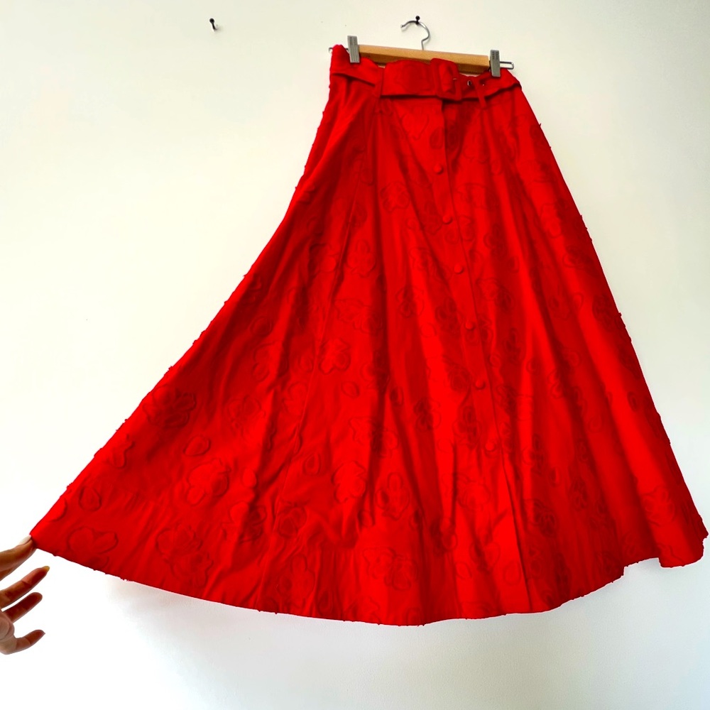 Anthropologie high waisted belted red twirly skirt US 2 EU 34